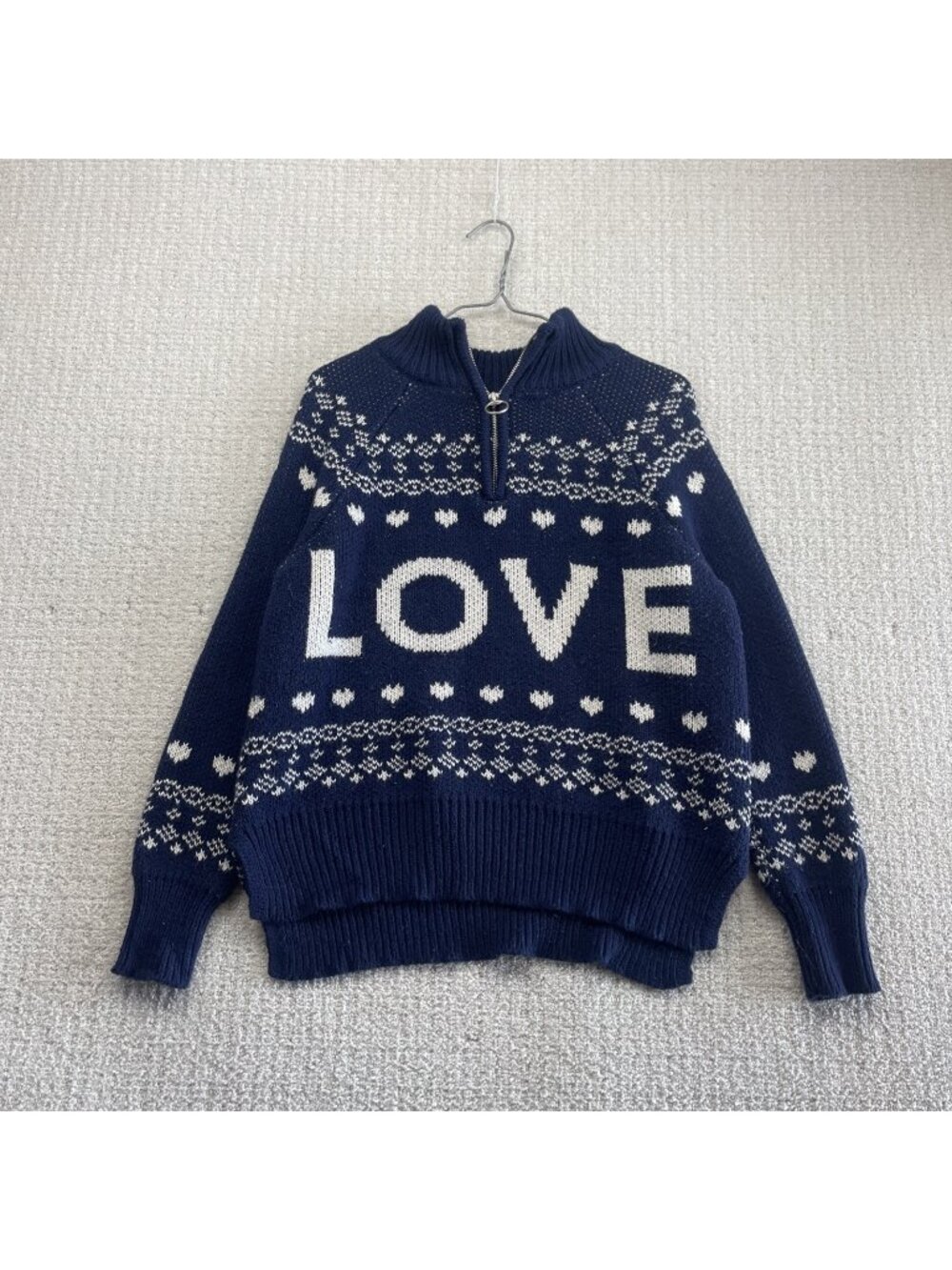 Aerie Oversized LOVE Sweater Quarter Zip Mock Navy Blue Women’s Size XS Cozy